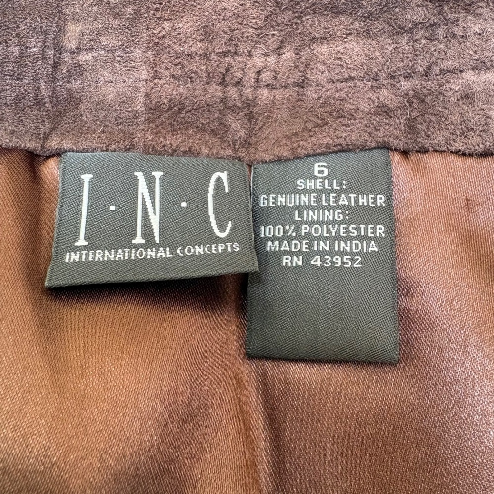 INC Suede Leather Mini Skirt 6 Brown Cargo Utility A-Line Y2K Indie Western Boho - Picture 6 of 7